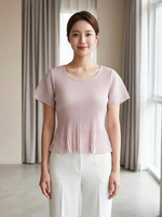 Chemise chic unie plissée à ourlet évasé - 100% polyester, haut modeste pour femme, usage quotidien, 55 cm
