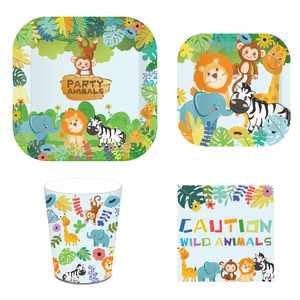 Huancai fournitures de fête animaux sauvages <span class=keywords><strong>jungle</strong></span> safari assiettes en <span class=keywords><strong>papier</strong></span> tasses serviettes jetables ensemble de vaisselle pour enfants décor d'anniversaire - Product Image 2
