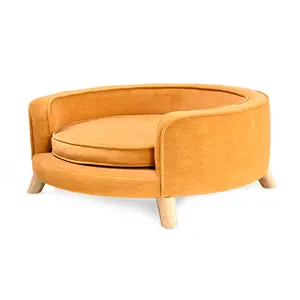 Elegante e moderno stile domestico lenzuolo di lusso morbido letto per animali domestici Deluxe divano rotondo giallo divano per cani e gatti