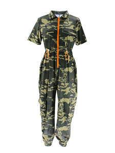 Nouvelle Collection Été : Combinaison <span class=keywords><strong>Femme</strong></span> Plissée Respirante à Manches Courtes, Style Cardigan, avec Patchwork Camouflage et Tissage à la Taille - Product Image 2