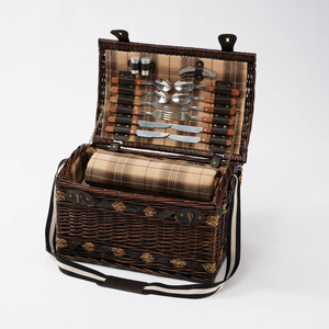 Panier de pique-nique en osier gris de style fruit naturel pour 2 personnes <span class=keywords><strong>avec</strong></span> table de rangement, style ange, tissage en osier <span class=keywords><strong>avec</strong></span> couvercle, vente en gros JY - Product Image 5
