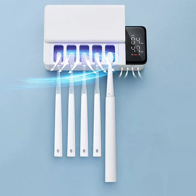 Toothbrush Holder 5 Toothbrush Slots Sterilizator Cordless Wall Mounted Toothbrush Holders for Bathrooms with Recharge Battery