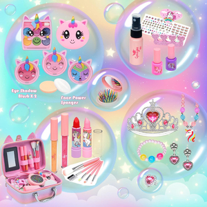 Jouets de maquillage lavables non toxiques pour petites filles, ensemble de cosmétiques de princesse pour tout-petits, kit de maquillage réel pour filles - Product Image 2