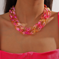 Collier ras du cou multirangs en perles de résine plastique, tressé à la main, coloré, audacieux et tendance pour femme, style transfrontalier Europe-Amérique