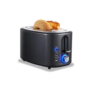 Precio al por mayor Classic 2 Slice Automatic Pop Up Breakfast Bread Maker Tostadora de sándwich de plástico negro y acero inoxidable