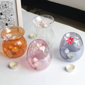 حامل شموع ومعطر زيتي زجاجي بورسليكات مقاوم للحرارة بتصميم آرت ديكو للبيع بالجملة مباشر من المصنع - Product Image 1