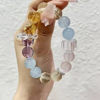Bracelets polis en cristal naturel bicolore bleu, rose et blanc, multi-pierres, avec aquamarine rose, moins chers