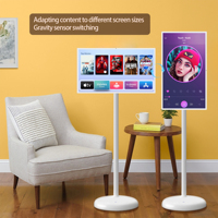 Televisor Portátil con Ruedas, Pantalla Táctil Inteligente de 24 Pulgadas, Soporte Ajustable, Mini TV Recargable