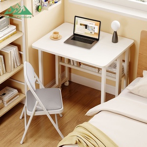 Wayon Modern Glass Space Saving Folding <strong>Desk</strong> Wheels Easy Assembly Mobile Computer <strong>Table</strong> for Small Spaces Home Office Furniture - Product Image 1