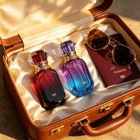 Flacon de parfum de luxe en verre dégradé facetté de 30 ml avec bouchon en cristal de diamant, pompe pulvérisatrice dorée et emballage en boîte pour femmes