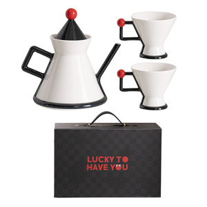 Service à thé en céramique de luxe léger et simple, coffret cadeau, pour la maison, avec cafetière et tasses au design élégant - Product Image 1