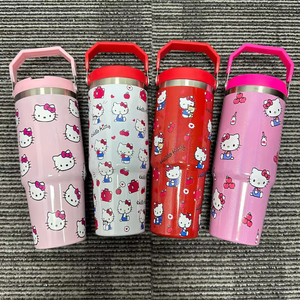 Vaso de paja con tapa de acero inoxidable de 30oz personalizado taza aislada de viaje de gatito de dibujos animados con asa para bebé niño adulto - Product Image 3
