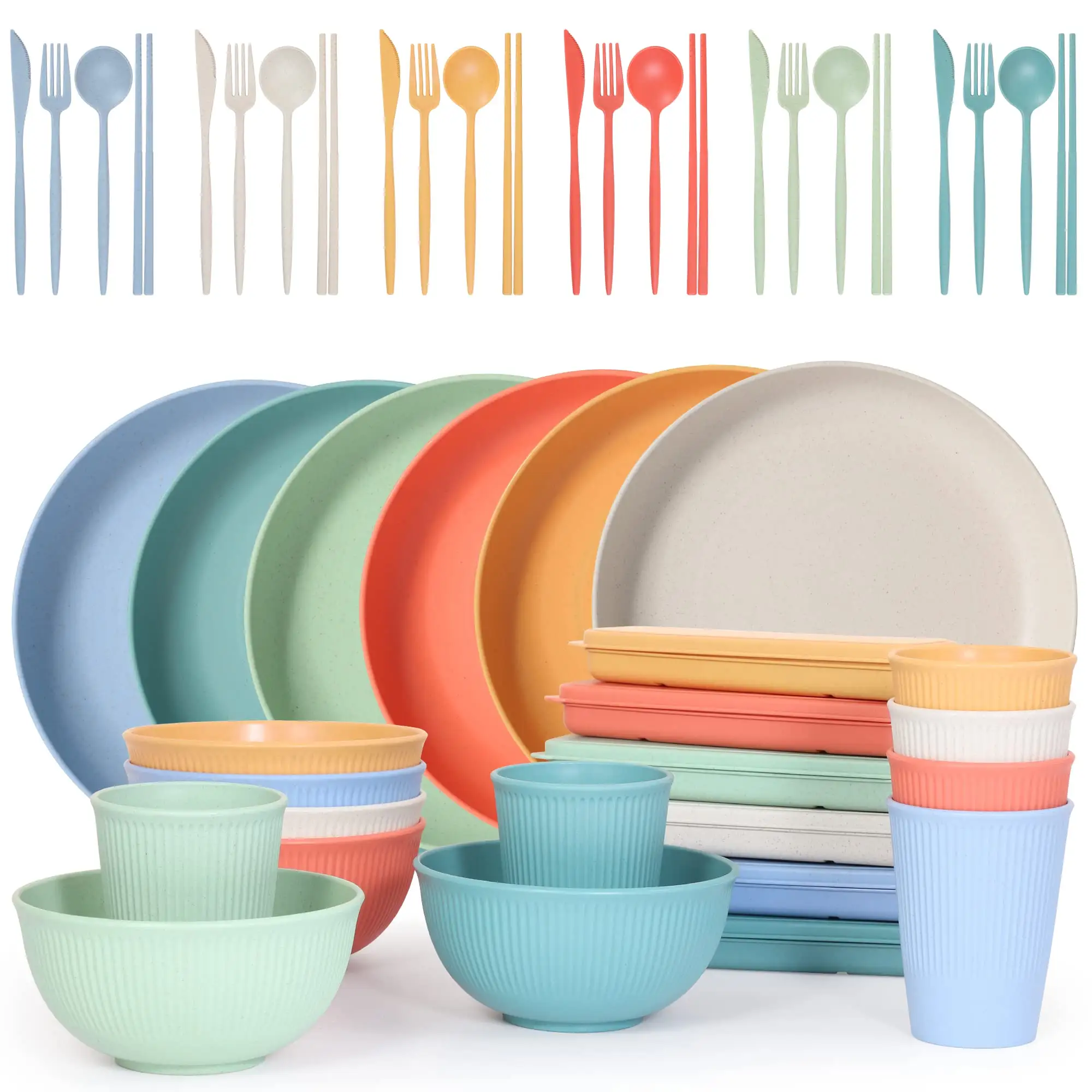 Microwave Safe Unbreakable Reusable Wheat Straw Plates Cups Bowls Tableware Sets Wheat Straw Dinnerware Set