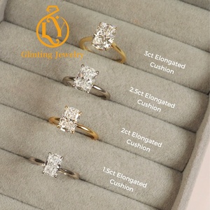 Anello di <span class=keywords><strong>fidanzamento</strong></span> con diamante da laboratorio taglio cuscino allungato in <span class=keywords><strong>oro</strong></span> massiccio 14K 18K con halo nascosto, anello con diamante creato in laboratorio certificato IGI - Product Image 1