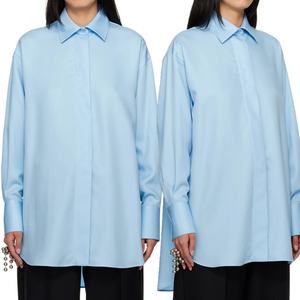 Chemises pour femmes de haute qualité à manches longues, 100% lyocell twill, fermeture à boutons, bleu ciel, chemisier - Product Image 6