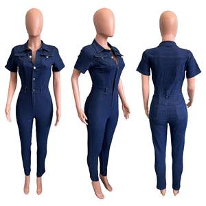 Viviblook C402JP Sexy Skinny manga corta monos mujeres una pieza Club ropa de trabajo sólido Denim mono señoras mono - Product Image 6