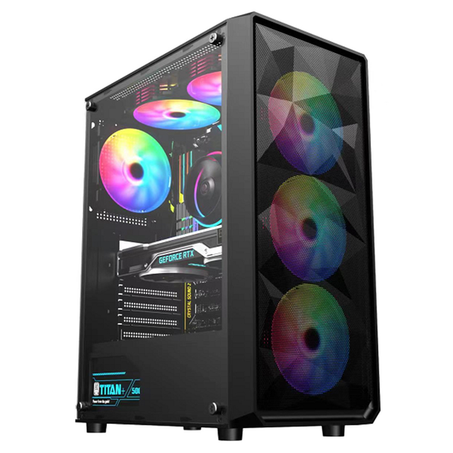 Ruix Diamond Left Side Tempered Glass Gaming Case ATX Mid Tower with 'Diamond' Pattern Mesh Panel Chassis in Stock