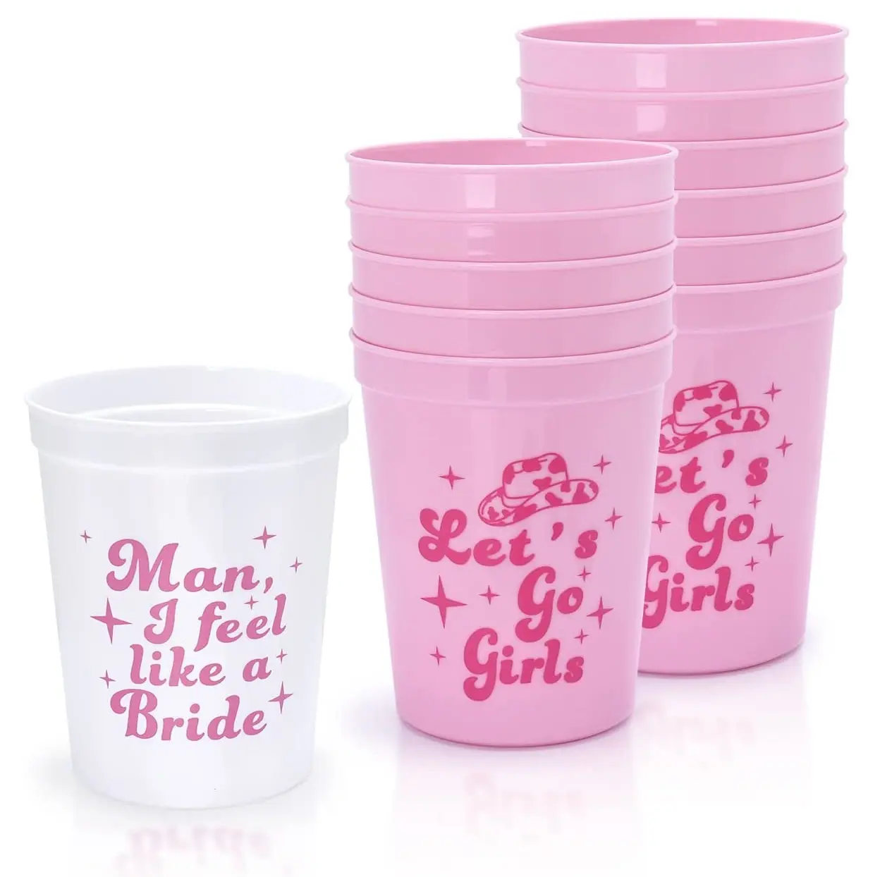12 Pack Let's Go Girls Reusable Cups Plastic Cowgirl Bridal Shower 70s Theme Retro Bachelorette Party Cup