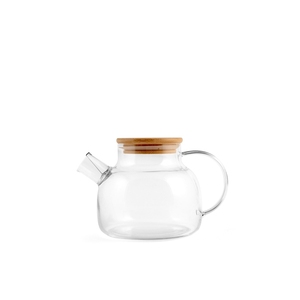 Théière en verre borosilicate transparent 1,0 L avec couvercle en bois pour infuser le thé - Product Image 1