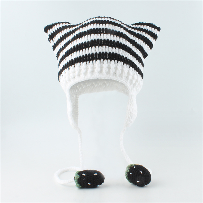Crochet Cat Hat with Ear Flaps - Y2K Beanie Style
