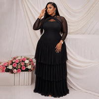 Robe de soirée tendance grande taille N8206, élégante, à manches longues, col halter, à volants superposés, longue, pour femmes, robes de fête, robes d'anniversaire