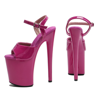 20CM / 8 Pouces Brevet PU Haut Femmes Mode Haut Talon Plate-Forme Peep Toe Cheville-sangle Sandales Pole Dance Chaussures