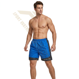 Short de sport à double pont et à séchage rapide pour homme, jogging de baseball à motif solide, maille de sport, ceinture moyenne, poches élastiques, vente en gros - Product Image 2