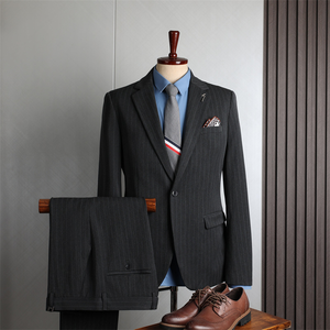 Traje DE BODA ajustado de <span class=keywords><strong>tres</strong></span> <span class=keywords><strong>piezas</strong></span> para hombre, rayas azules, negocios, Formal, cremallera, botón de un solo pecho, estambre de moscas, <span class=keywords><strong>Terno</strong></span> Masculino - Product Image 6