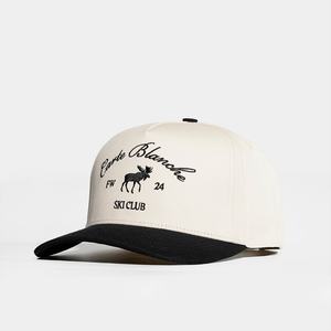 Custom Structured Cotton Caps 5 Panel Flat Embroidery logo <b>Navy</b> Blue 2 Tone Snapback <b>Hats</b> - Product Image 1