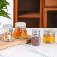 Bocaux en verre hermétiques à couvercles articulés, mini-contenants alimentaires à ouverture facile, 45ml 50ml 100ml 120ml, carrés et ronds, résistants aux enfants