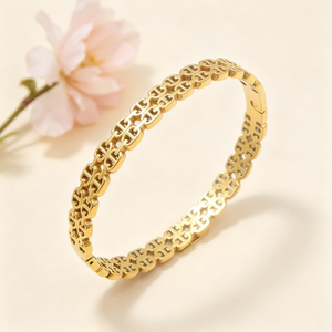 Elegante Brazalete con Patrón Entrelazado Hueco, en Oro y Plata, de Acero Inoxidable, Tejido, con Bisagras, para Regalo - Product Image 1