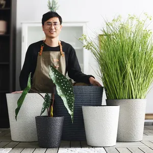 ガーデンポットプランター屋外大型プラスチック家の装飾リビングルーム緑の植物プランターラウンドレジンモダンフラワーポット