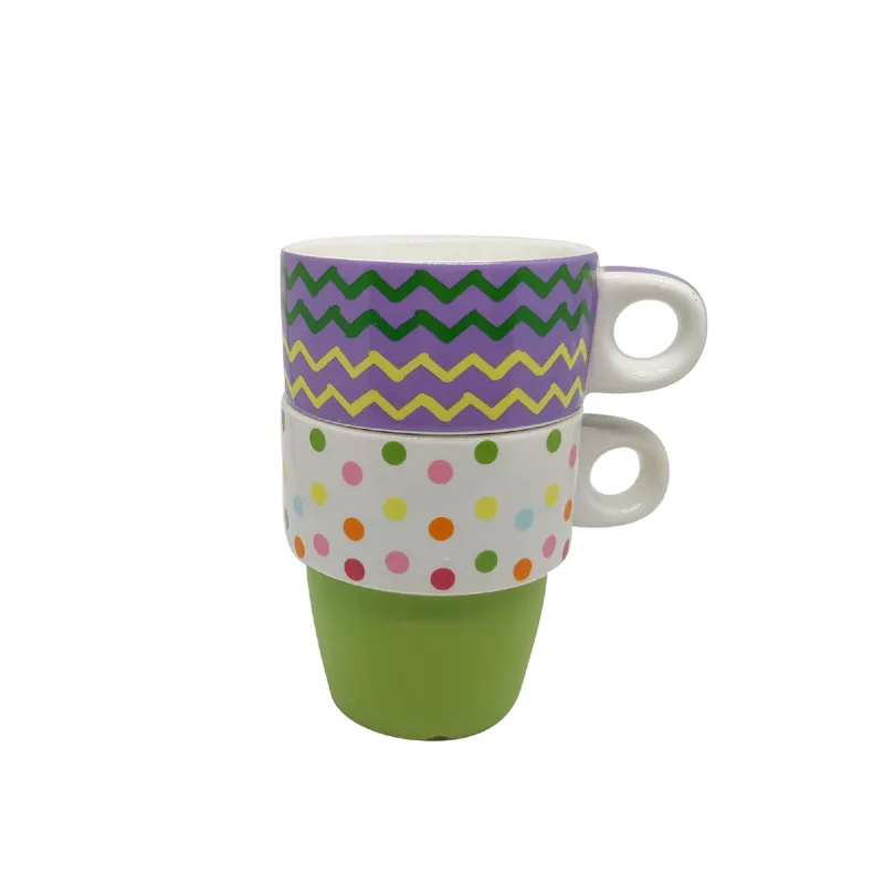 New Design Stack-able Ceramic Cups Set of 2 Stoneware Mugs Milk Coffee Mugs