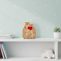 Puzzle d'ours familial personnalisé avec des noms personnalisés, convient à 2 à 6 noms, ours en bois Art Déco, décoration saisonnière respectueuse de l'environnement