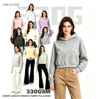 Sweat à capuche court coupe ample pour femme en molleton bouclette, 10 couleurs tons terre, à épaules tombantes, style preppy