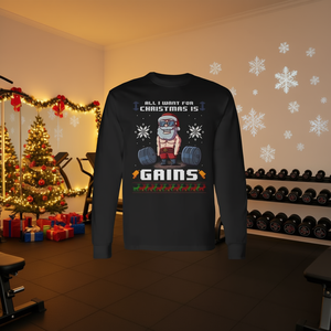 Tout ce que je veux pour Noël, c'est un t-shirt à manches longues Gains Santa Gym - Product Image 3