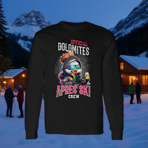 T-shirt ufficiale a maniche lunghe Dolomites Apres Ski Crew con design a forma di pollo - Product Image 3