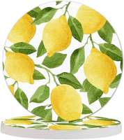 Sous-verres en céramique imprimés de fruits à l'aquarelle, sous-verres ronds absorbants avec motif à carreaux citron et lime pour la protection de la table