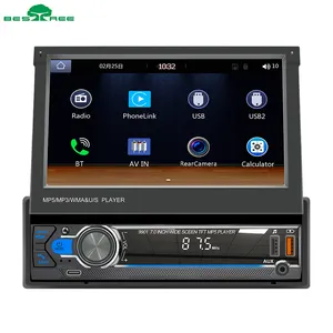 Bestree hot sale auto electronics 7 inch retractable screen single 1 din car mp5 player with carplay car radio carplay stereo