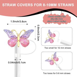 Cubiertas de Pajita con Brillantina de Mariposa, Adornos de Pajita Brillantes para Vasos Stanley <span class=keywords><strong>Quencher</strong></span> de 30oz y 40oz, Accesorios de Silicona Reutilizables de 10mm - Product Image 4
