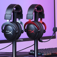 Hyper X Headset Gaming bingkai aluminium, Earphone kabel 2.4G hitam merah perunggu
