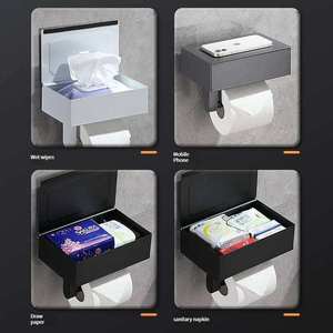 Portarrollos de Papel Higiénico Moderno para Montar en la Pared con Bandeja para Smartphone, Acabado Mate, Organizador de Baño, Diseño Rectangular - Product Image 6