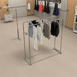 Expositor <span class=keywords><strong>de</strong></span> <span class=keywords><strong>Ropa</strong></span> <span class=keywords><strong>de</strong></span> Acero Inoxidable <span class=keywords><strong>de</strong></span> Doble Fila, Estante Minimalista Tipo Isla para <span class=keywords><strong>Ropa</strong></span> Femenina, Exhibición <span class=keywords><strong>de</strong></span> Moda para Tiendas - Product Image 1