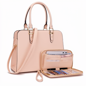 Women's Embroidery Satchel Wallet Set & Solid Pattern Work Tote Bags with Zipper Closure Polyester Material - Product Image 1