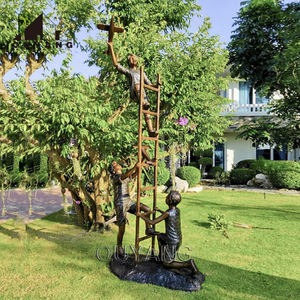 QUYANG decoración al aire libre Metal Tamaño Real Jardín sentado Banco bronce niño lectura <span class=keywords><strong>libro</strong></span> escultura con perro - Product Image 2