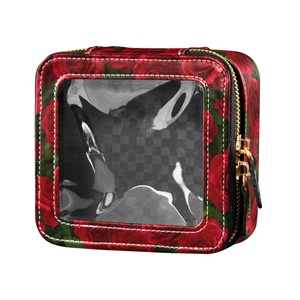 Bolsa de Maquillaje Transparente de Viaje con Diseño Hawaiano de Puakenikeni y Rosas Rojas - Product Image 1