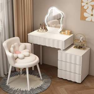 Modern Minimalist Dressing <b>Table</b> With Lighted Mirror Extendable Vanity Storage Cabinet Bedroom <b>Makeup</b> Desk White - Product Image 4