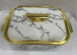 Olla Térmica Rectangular con Borde Dorado Estilo Real <span class=keywords><strong>de</strong></span> 4L, Cazuela Aislada para Mantener la Comida Caliente, Ideal para Servir en Banquetes - Product Image 4