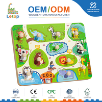 Planche de puzzle en bois à poignées pour tout-petits et enfants, jouet éducatif Montessori avec boutons, formes d'animaux, de fruits et de véhicules, 8 thèmes