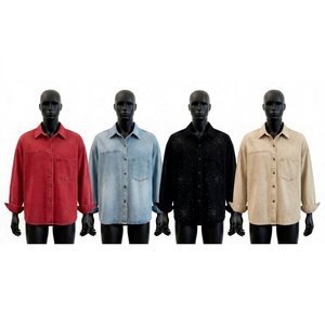 DROGEN EXPORT Veste en jean longue pour femme, à rayures, ornée de perles, de paillettes et de strass, style streetwear, lavable et écologique, collection printemps, best-seller - Product Image 1